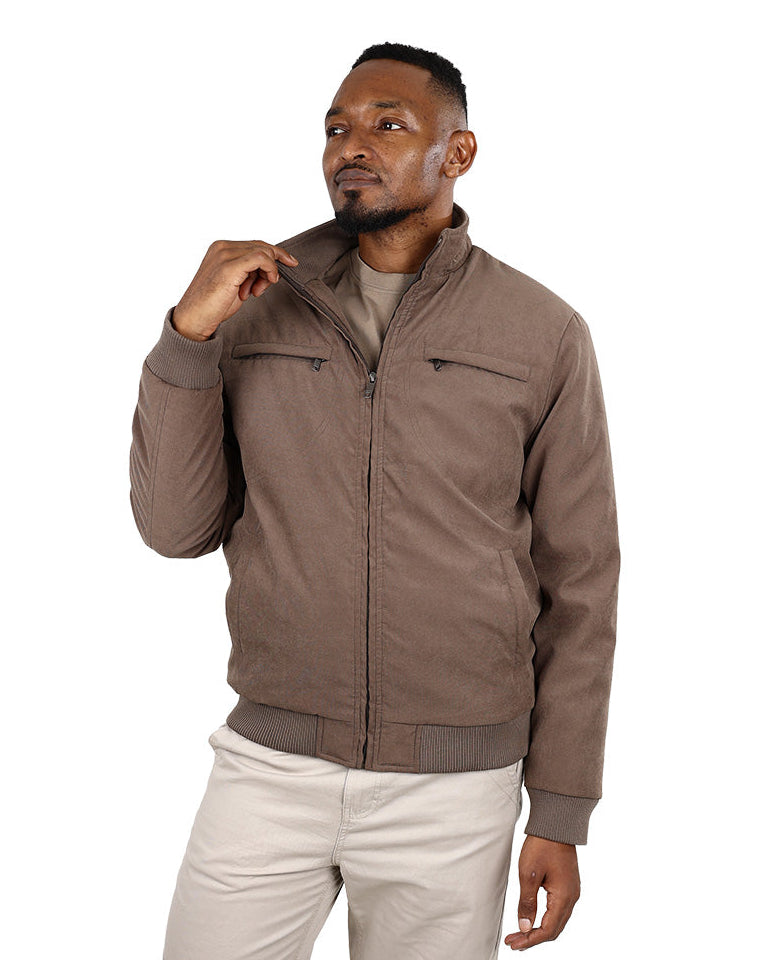 Taupe Moss Twill Harrington Zip Up Jacket