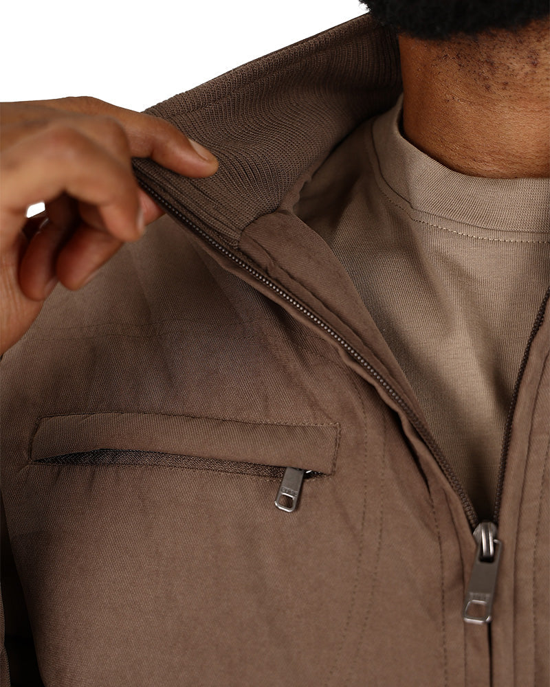 Taupe Moss Twill Harrington Zip Up Jacket
