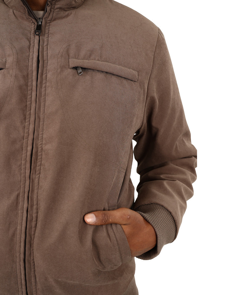 Taupe Moss Twill Harrington Zip Up Jacket