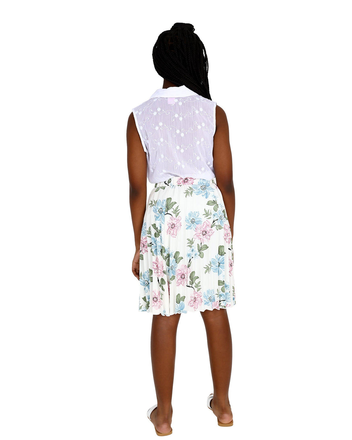 Cream Pleated Floral Skirt