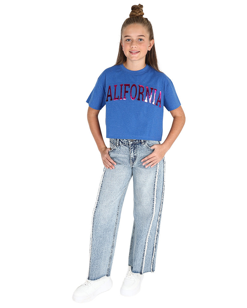 Light Indigo Frayed Detail Jeans