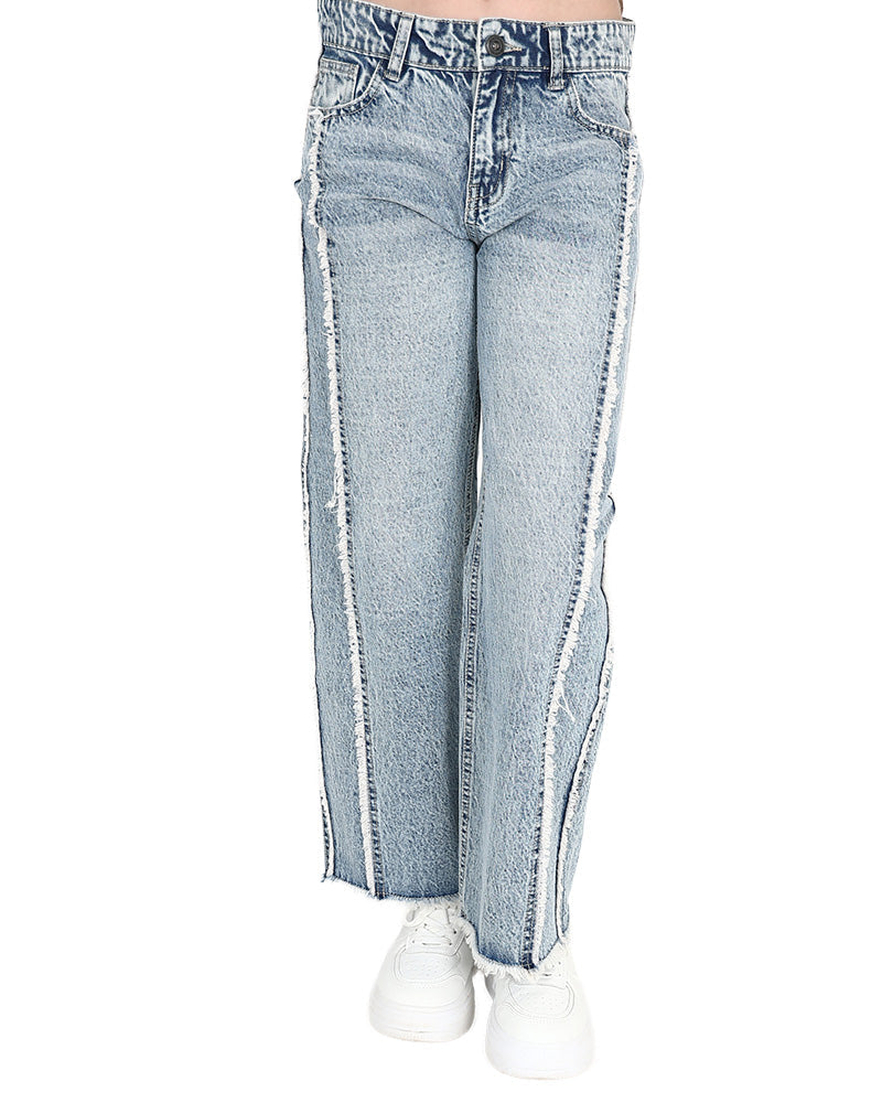 Light Indigo Frayed Detail Jeans