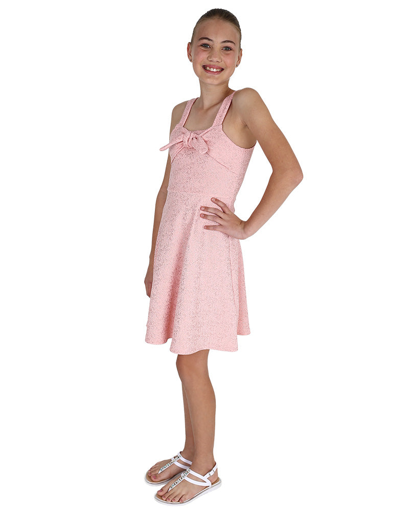 Tie-Up Bow Detail Pink Shimmer Party Dress
