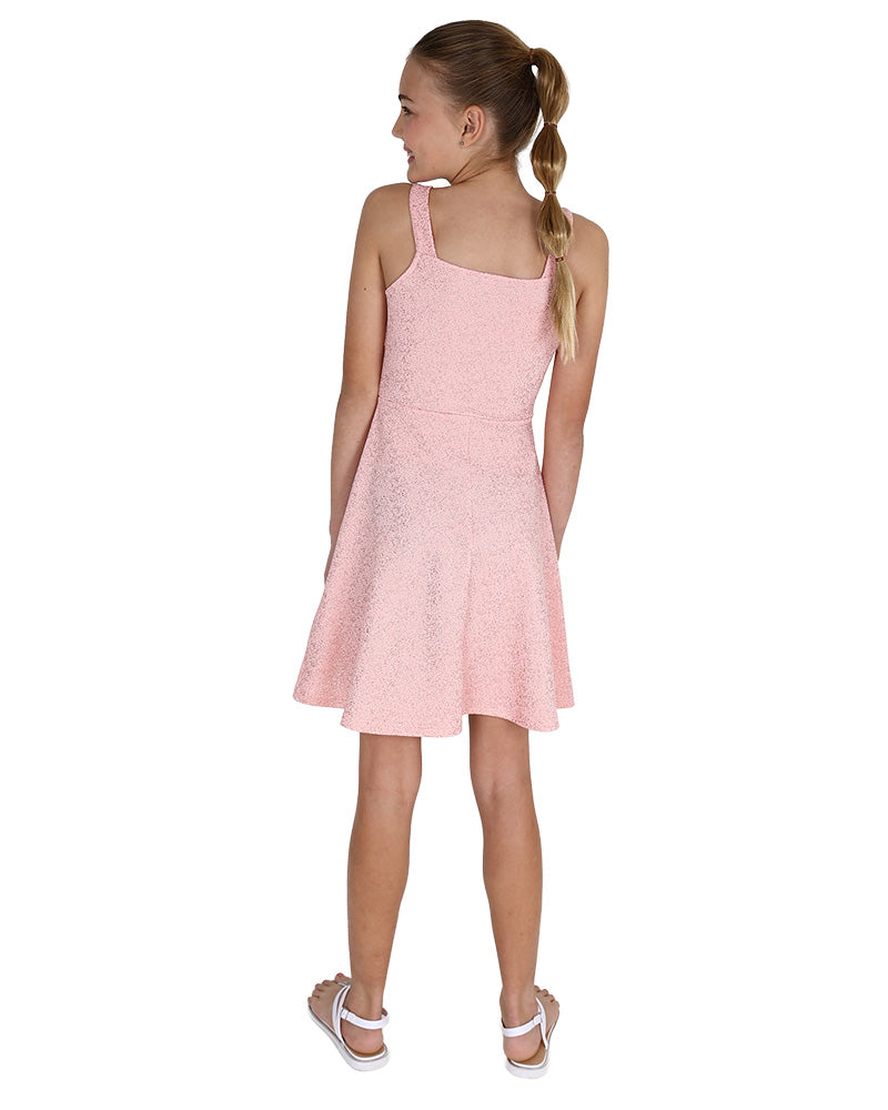 Tie-Up Bow Detail Pink Shimmer Party Dress