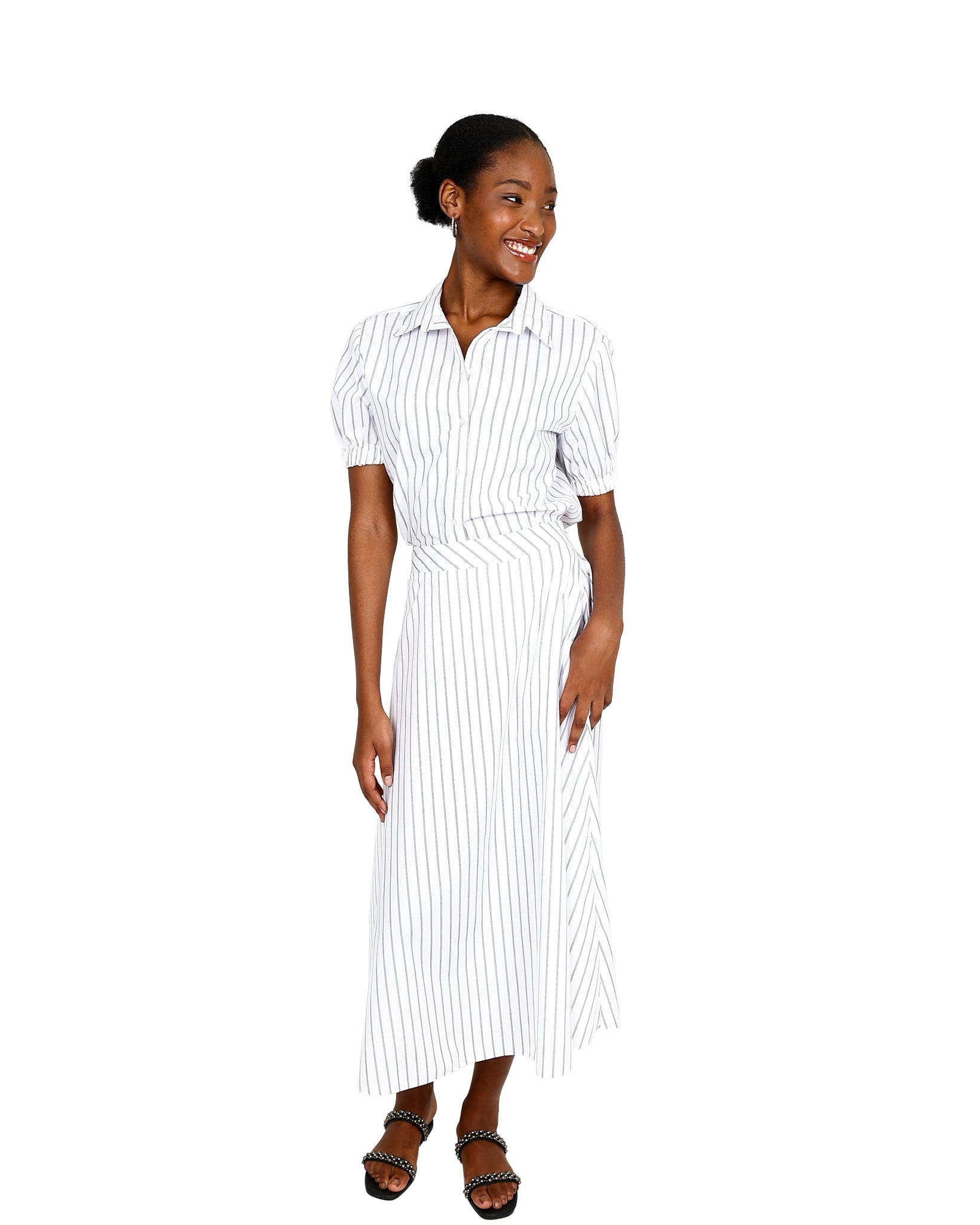 Striped Flared Maxi Skirt