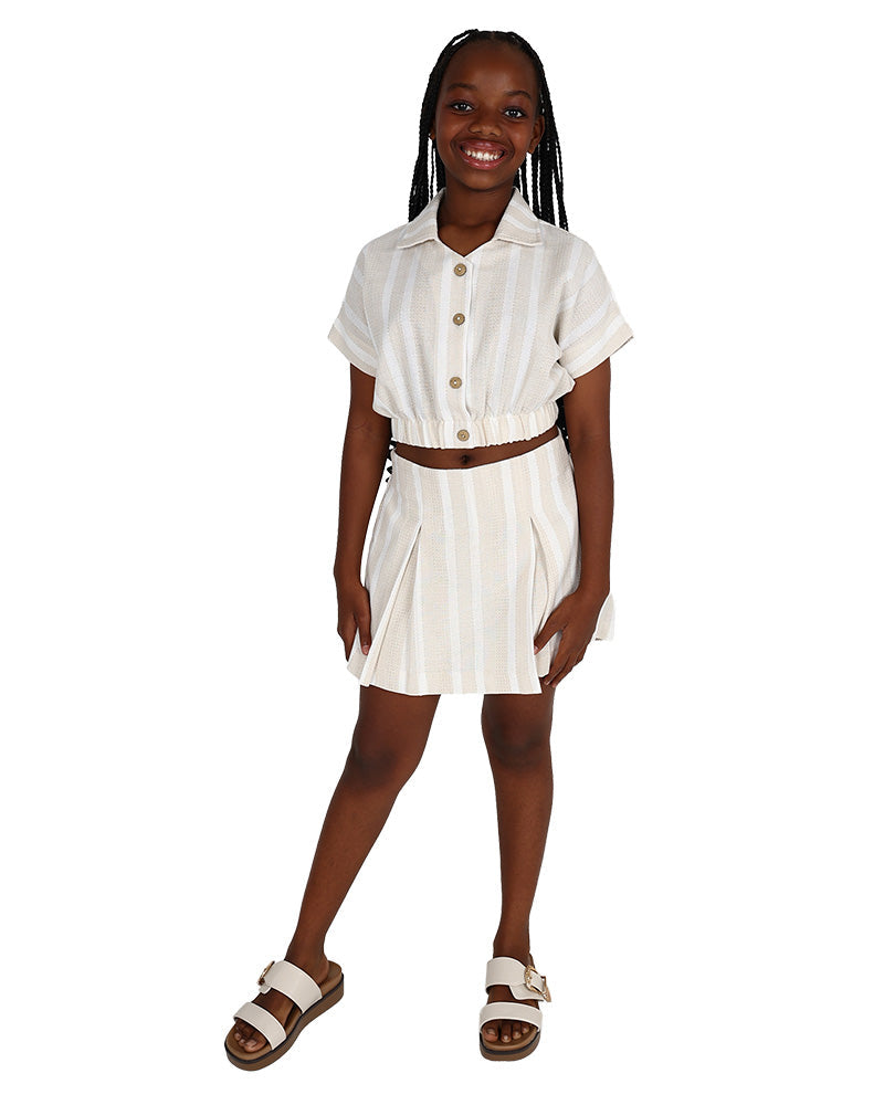 Short Sleeve Striped Skort Set