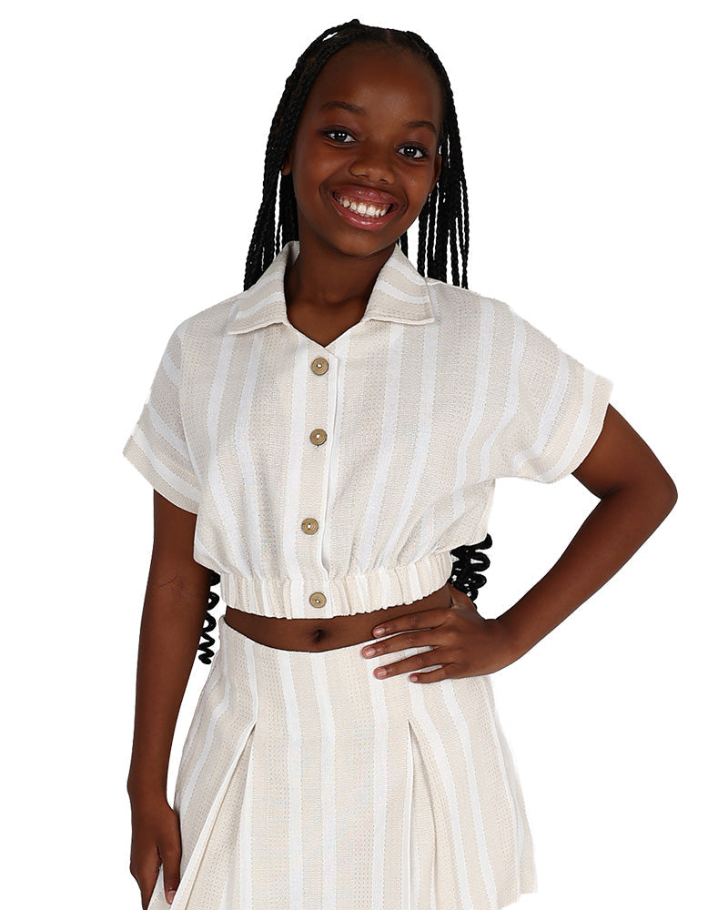 Short Sleeve Striped Skort Set