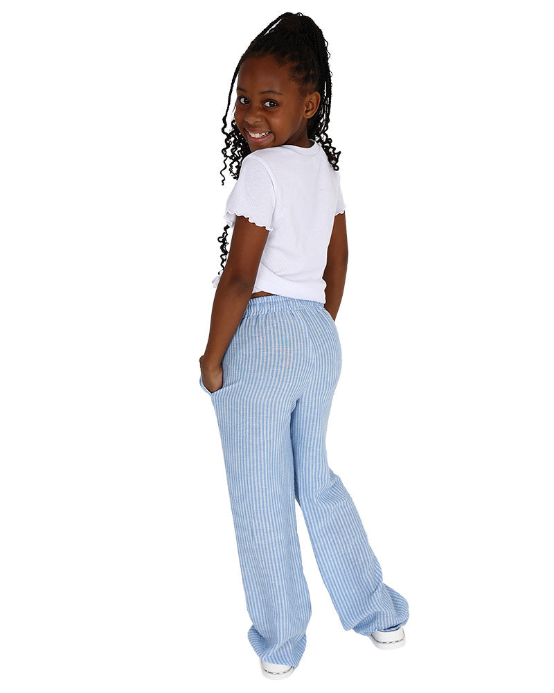 Blue Striped Pull-On Pants