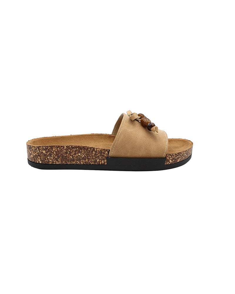 Camel Beaded Bow Detail Mule
