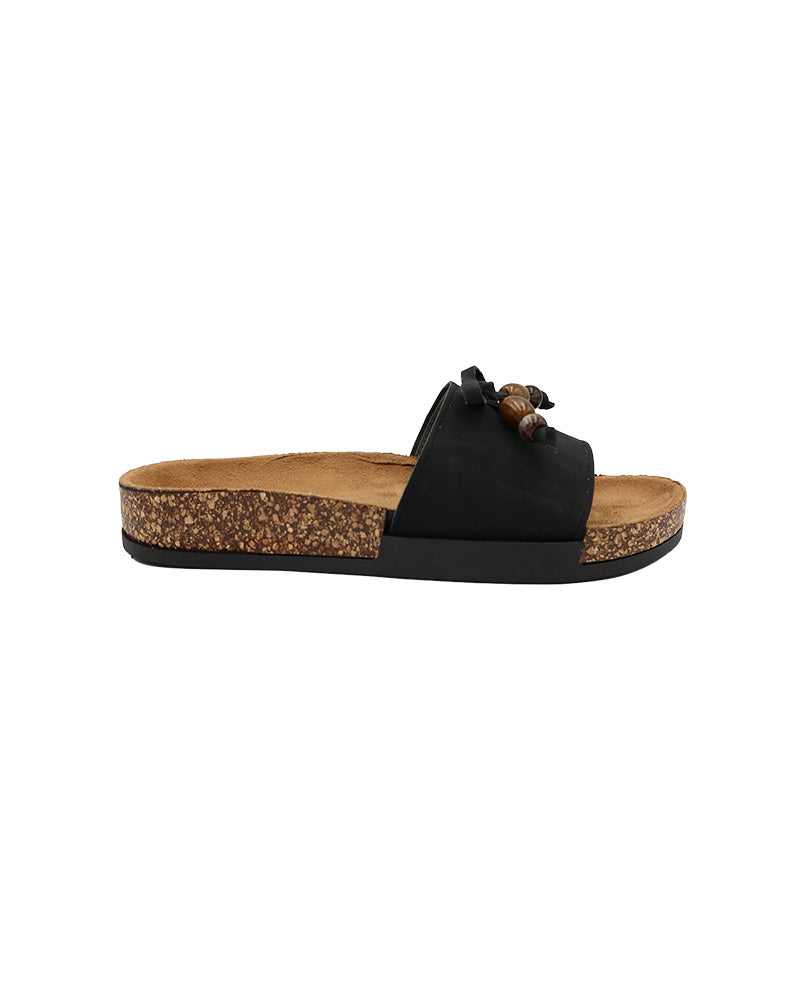 Black Beaded Bow Detail Mule