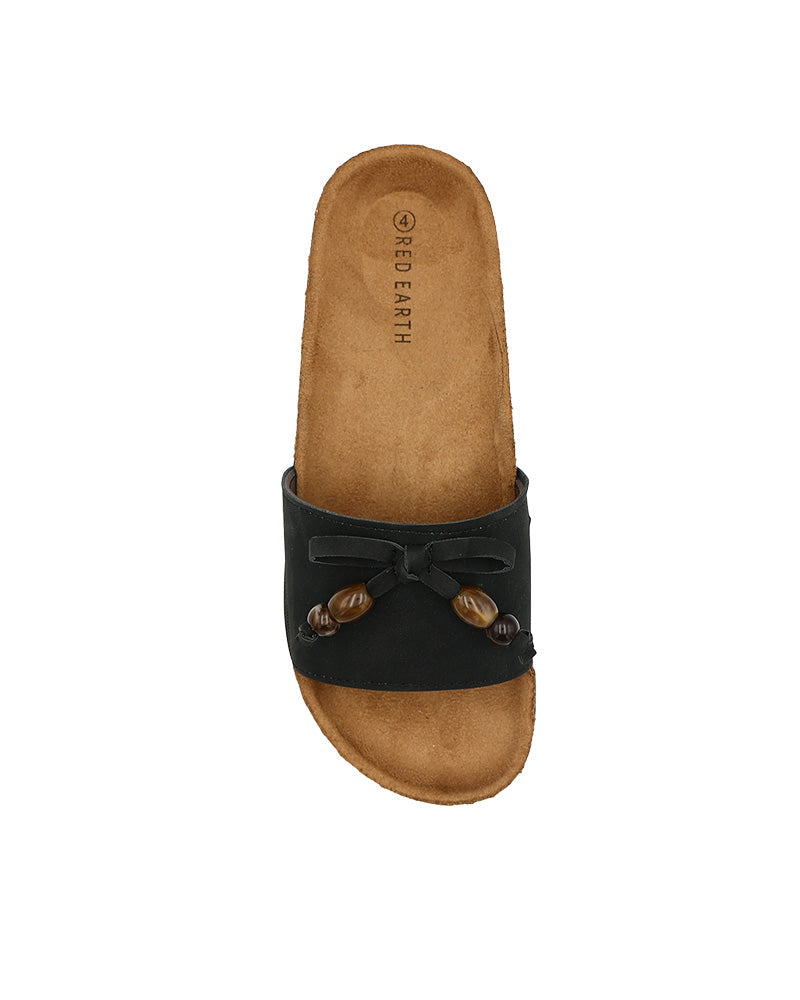 Black Beaded Bow Detail Mule