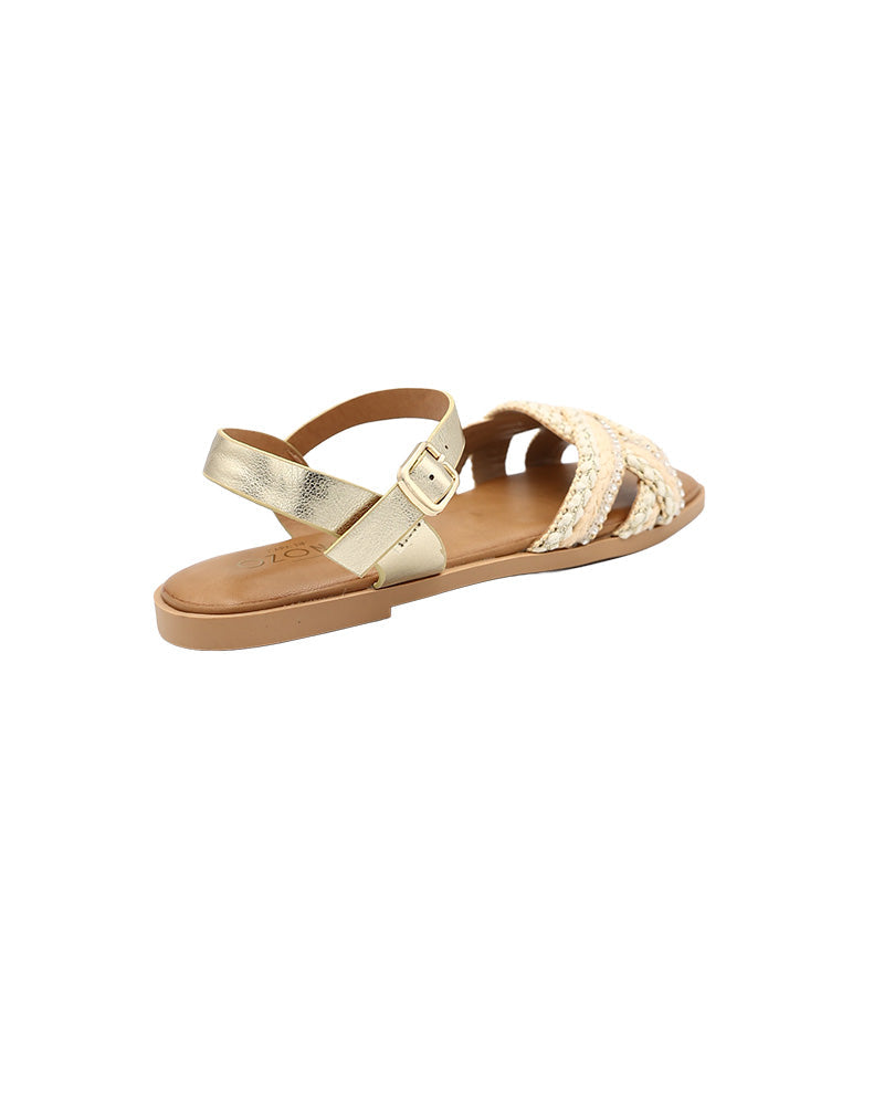 Beige Embellished Braid Detail Ankle Strap Sandals