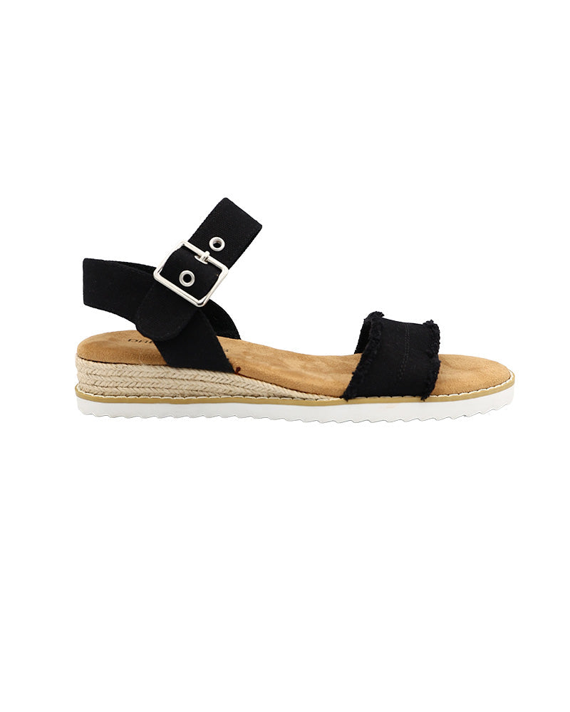 Black Canvas Fray Detail Mini Wedge