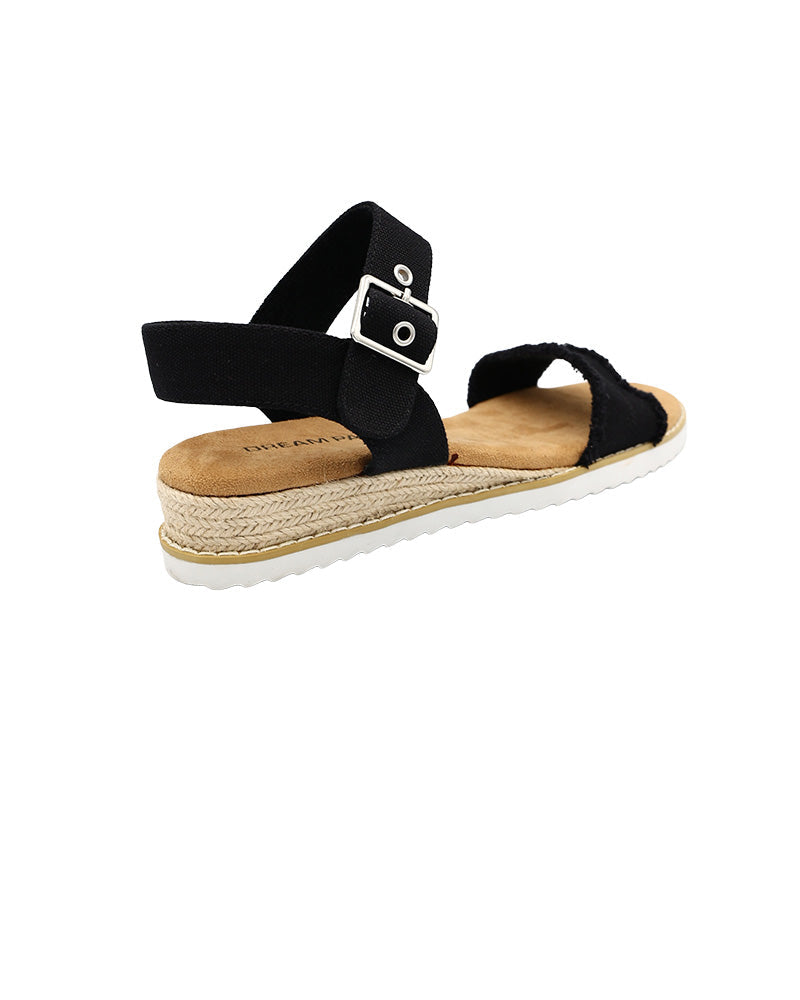 Black Canvas Fray Detail Mini Wedge