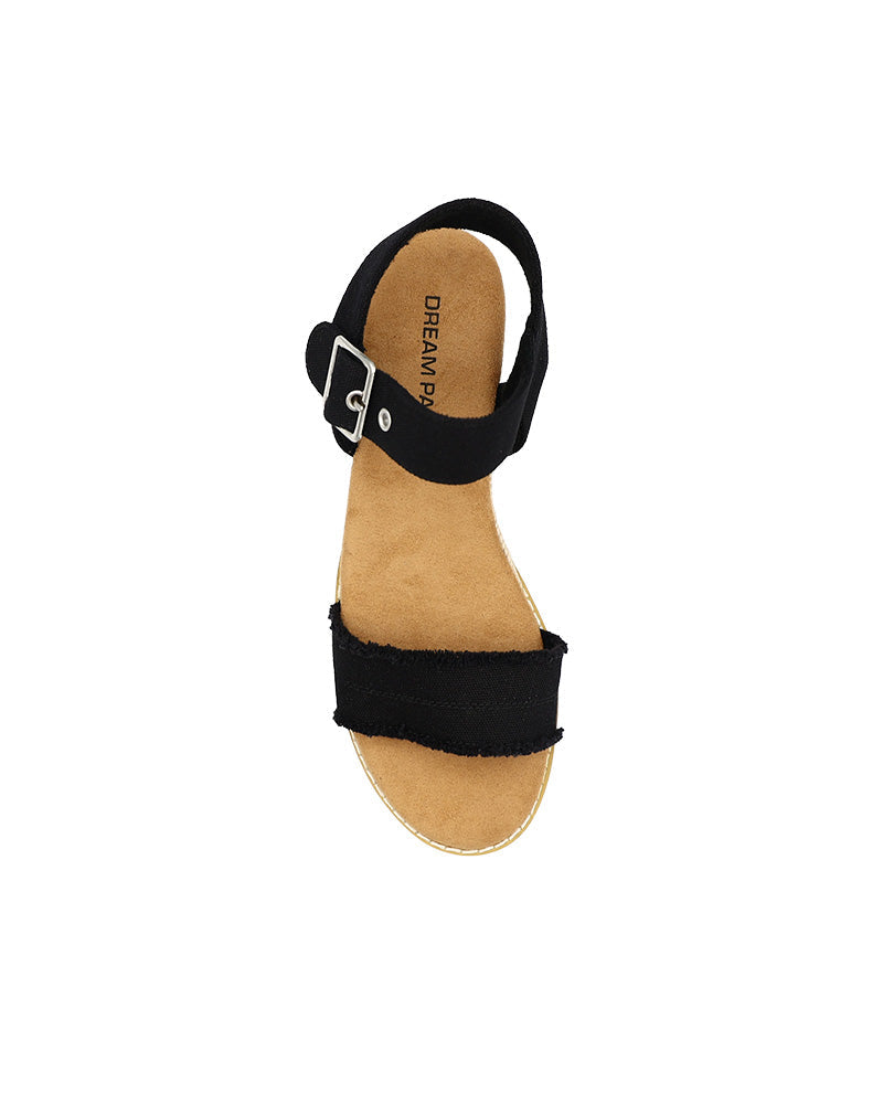 Black Canvas Fray Detail Mini Wedge