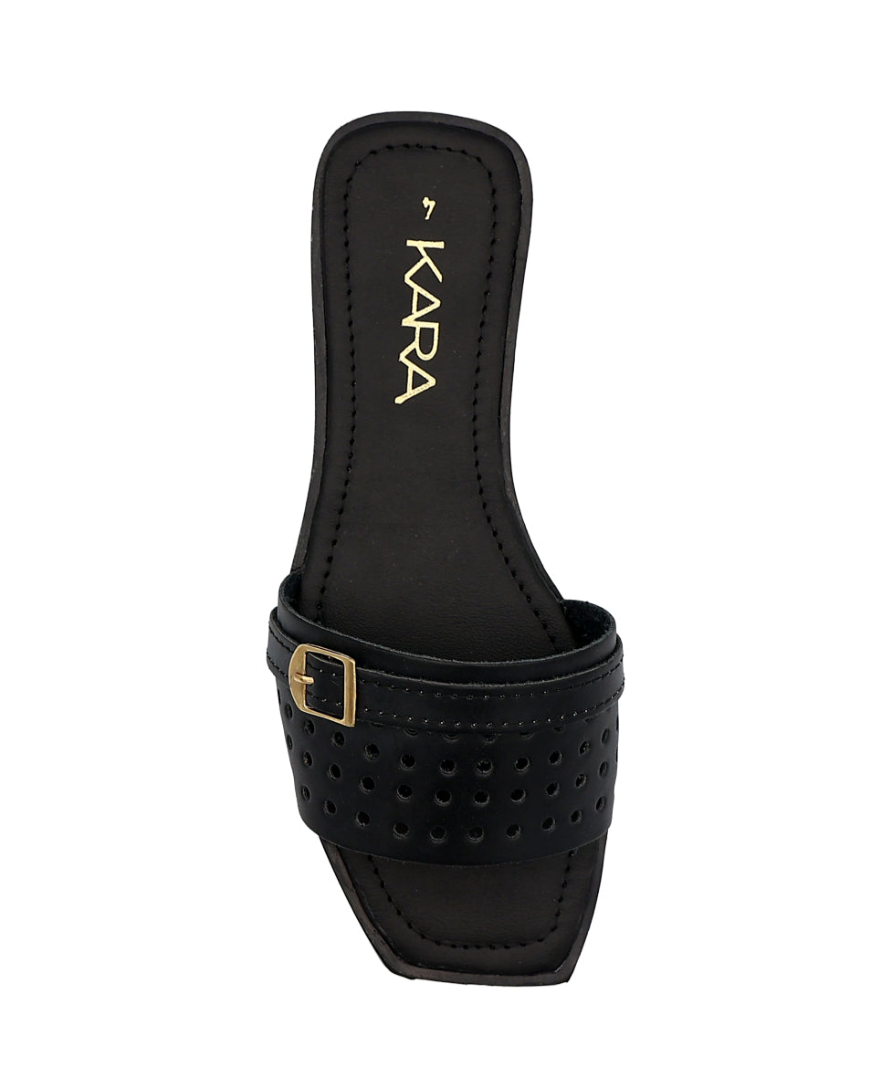 Black Punch-Out Detail Flat Sandal