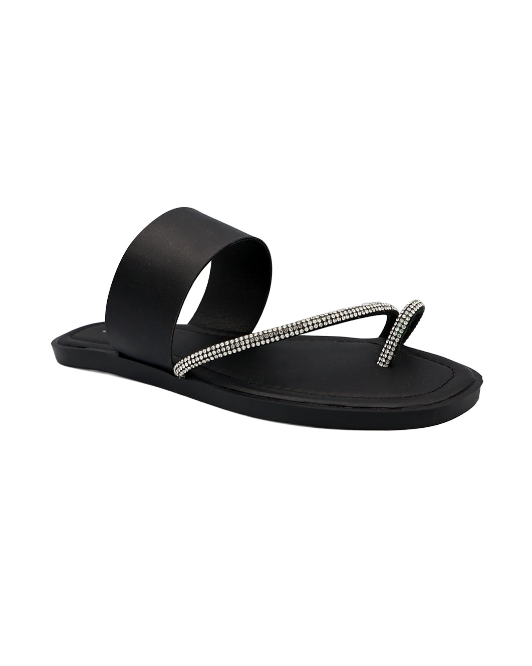 Black Embellished Toe Post Mule