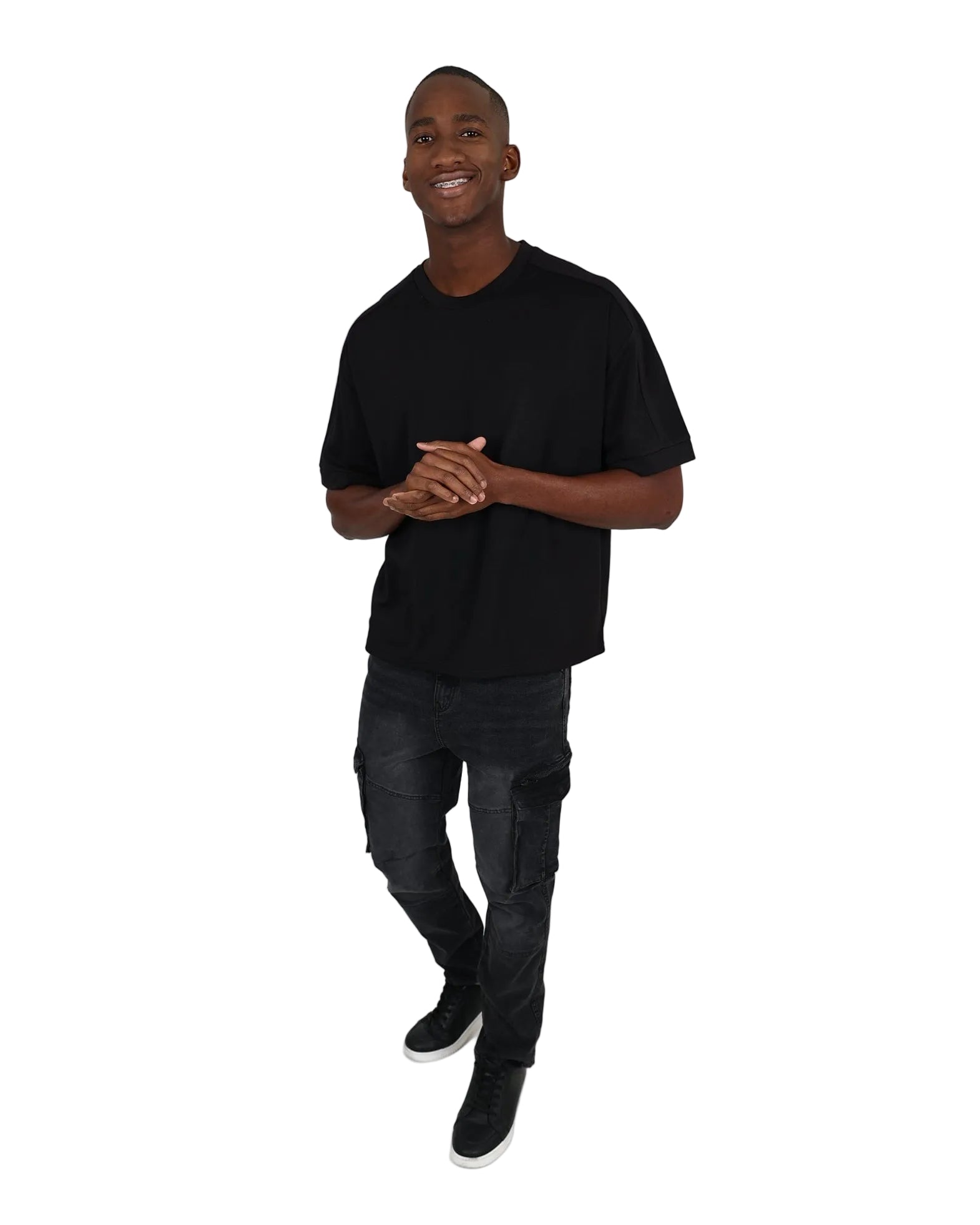 Black Acid Wash Skinny Fit Cargo Jeans