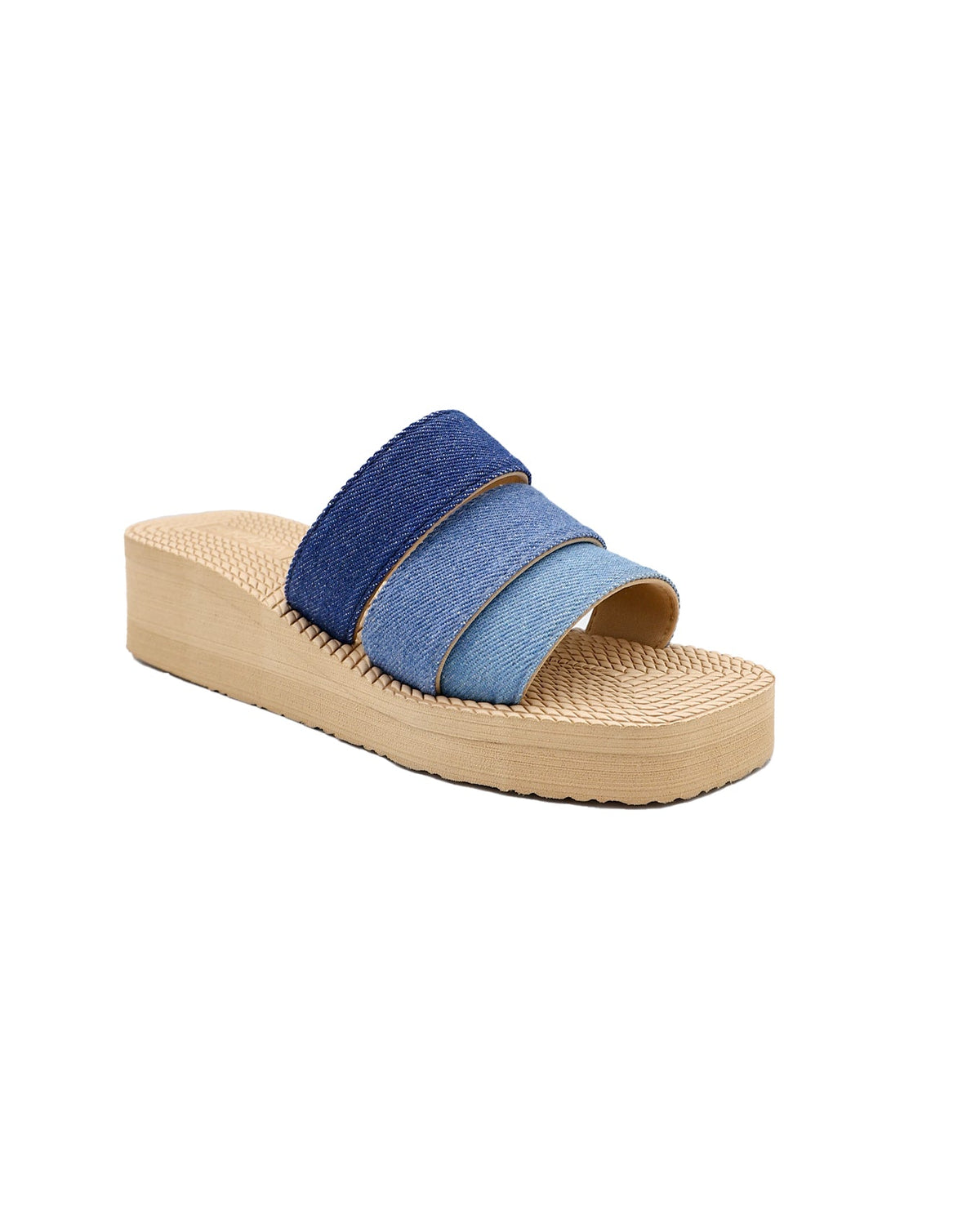Blue Tri Strap Wedge Sandal