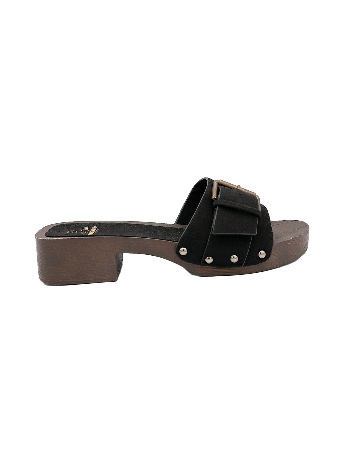 Black Buckle Detail Mule Clog
