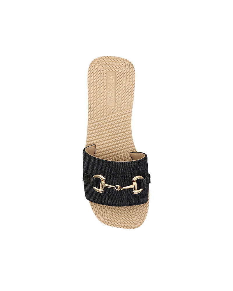Black Denim Snaffle Detail Wedge