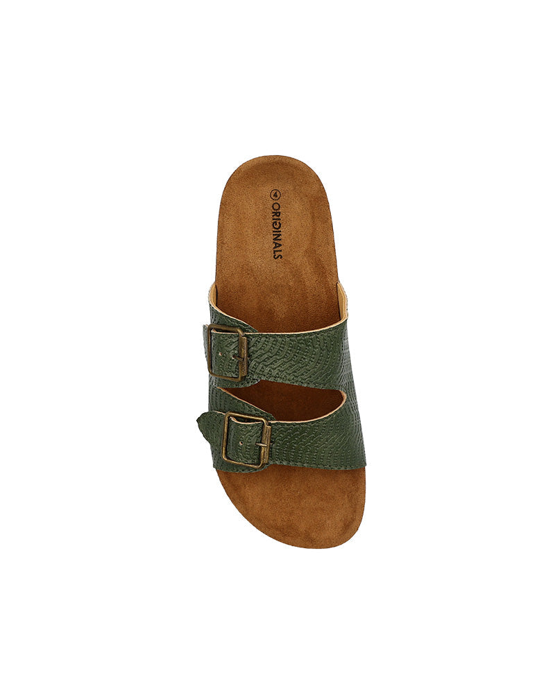 Khaki Double Band Textured Slides