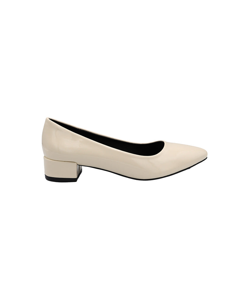 White Low Block Court Shoe