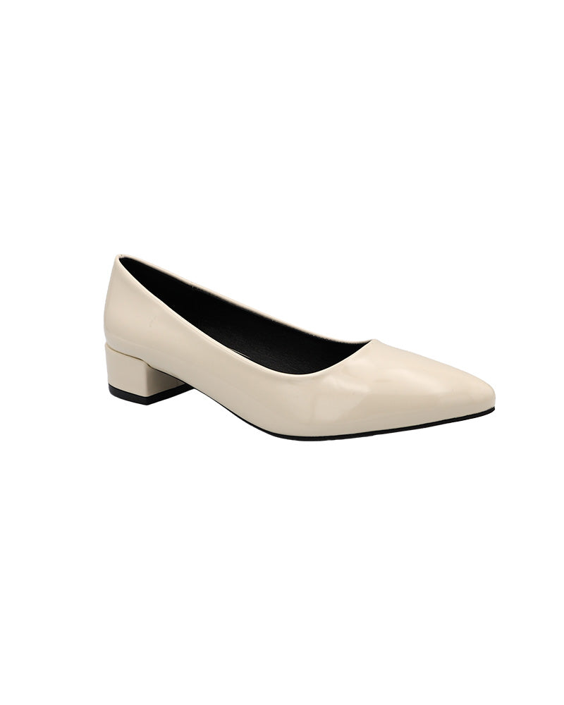 White Low Block Court Shoe