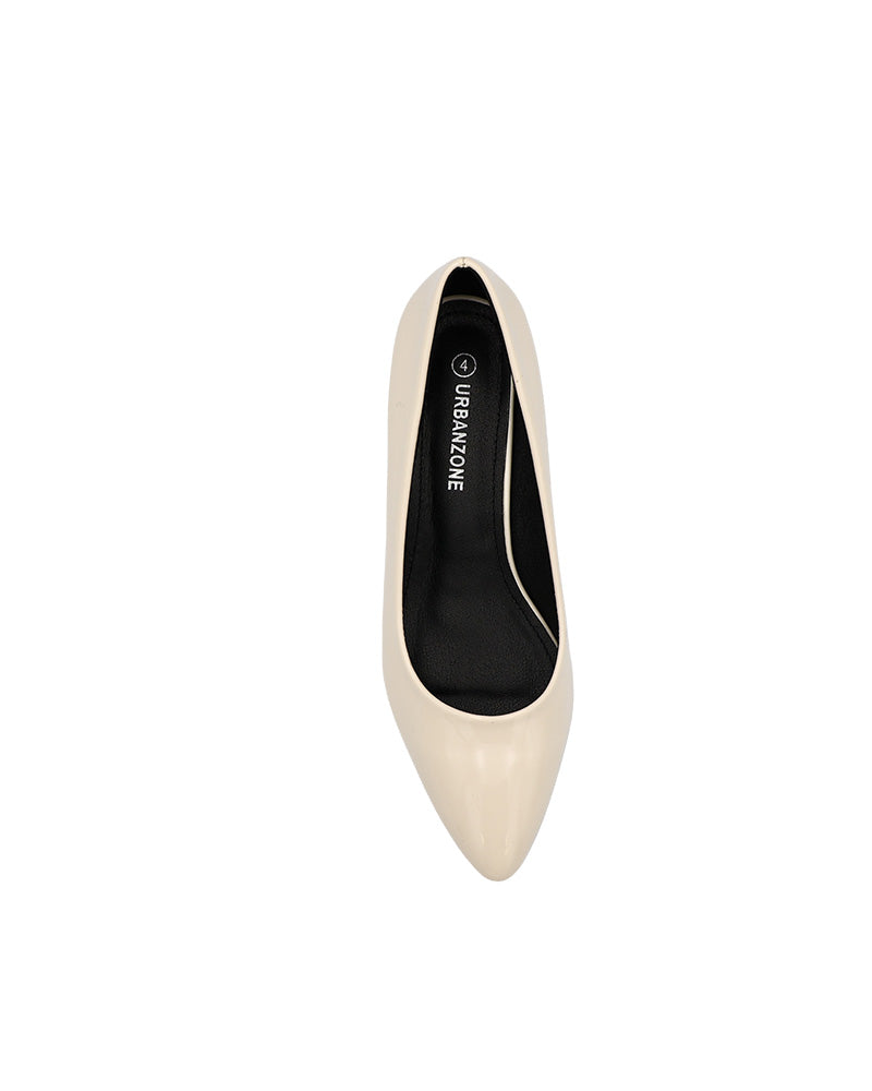White Low Block Court Shoe
