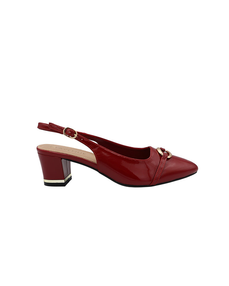 Red Overlay Detail Slingback Block Heel