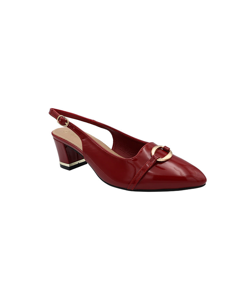 Red Overlay Detail Slingback Block Heel