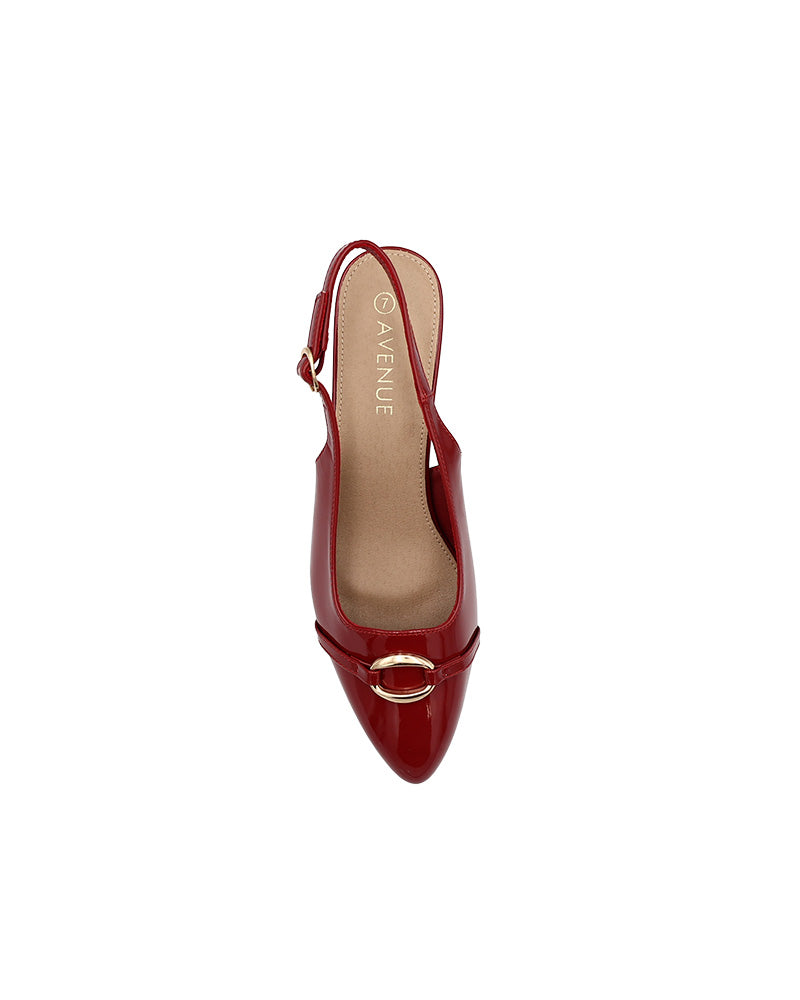 Red Overlay Detail Slingback Block Heel