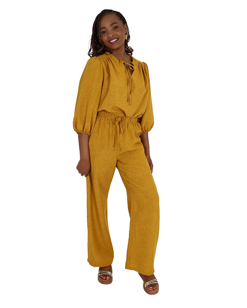 Elasticated Wide Leg Mustard Pants