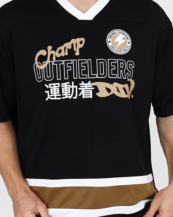Short Sleeve Black Sakamoto V-Neck T-Shirt