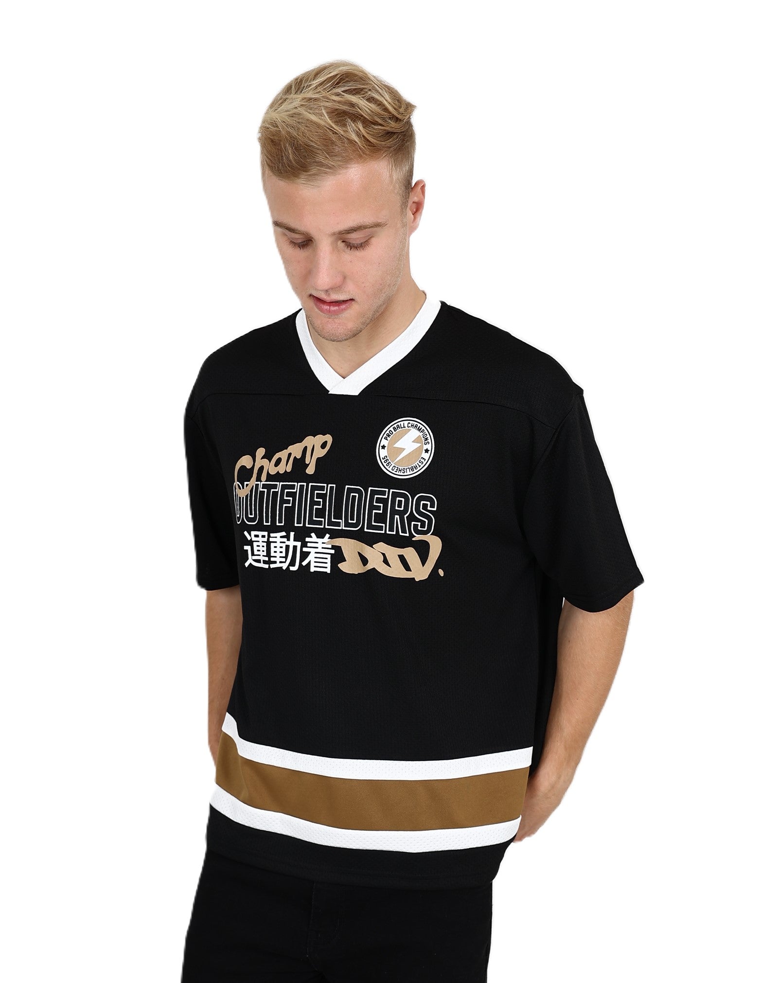 Short Sleeve Black Sakamoto V-Neck T-Shirt