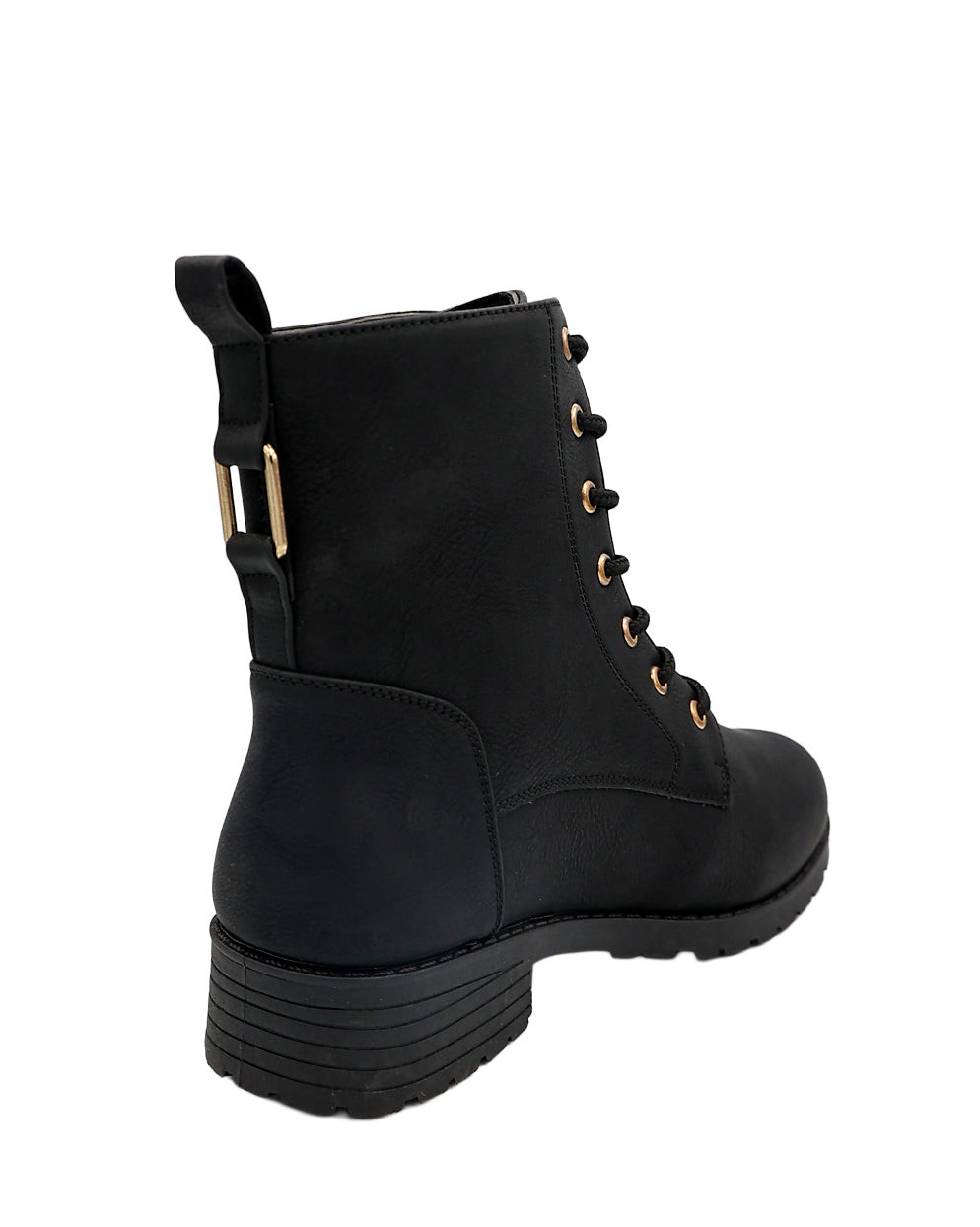 Black Back Buckle Lace Up Worker Boot