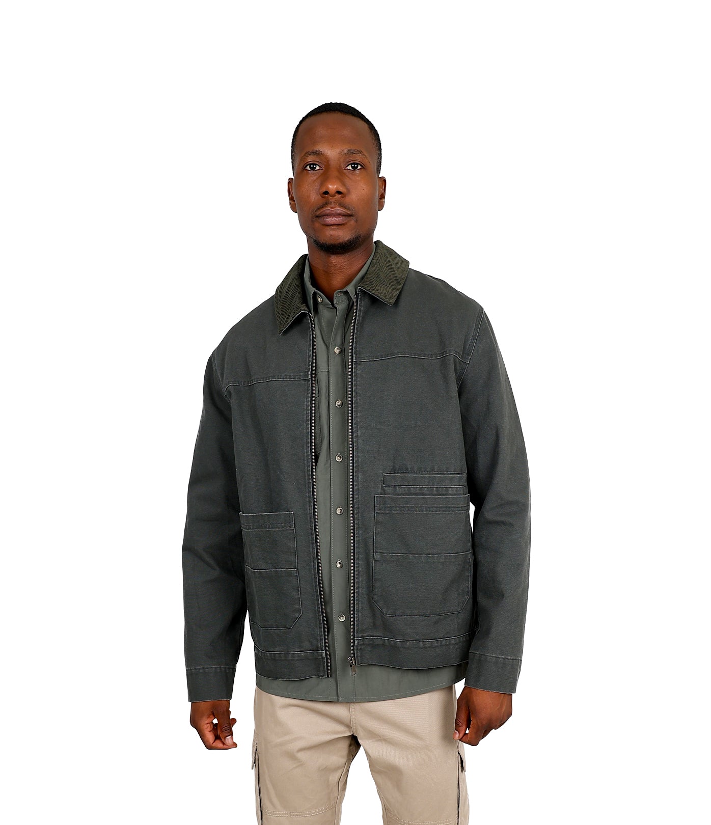 Okavango Olive Zip Up Corduroy Collar Jacket