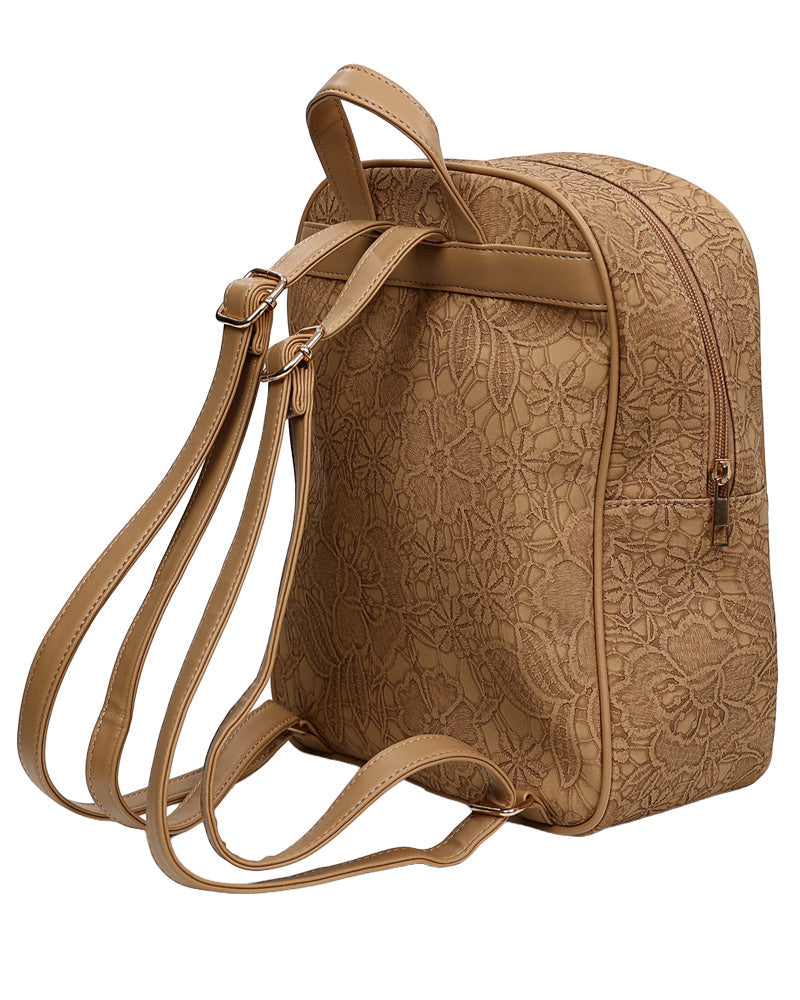 Camel Floral Embossed Backpack