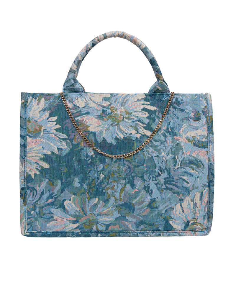 Blue Damask Shopper Handbag