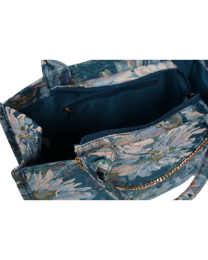 Blue Damask Shopper Handbag