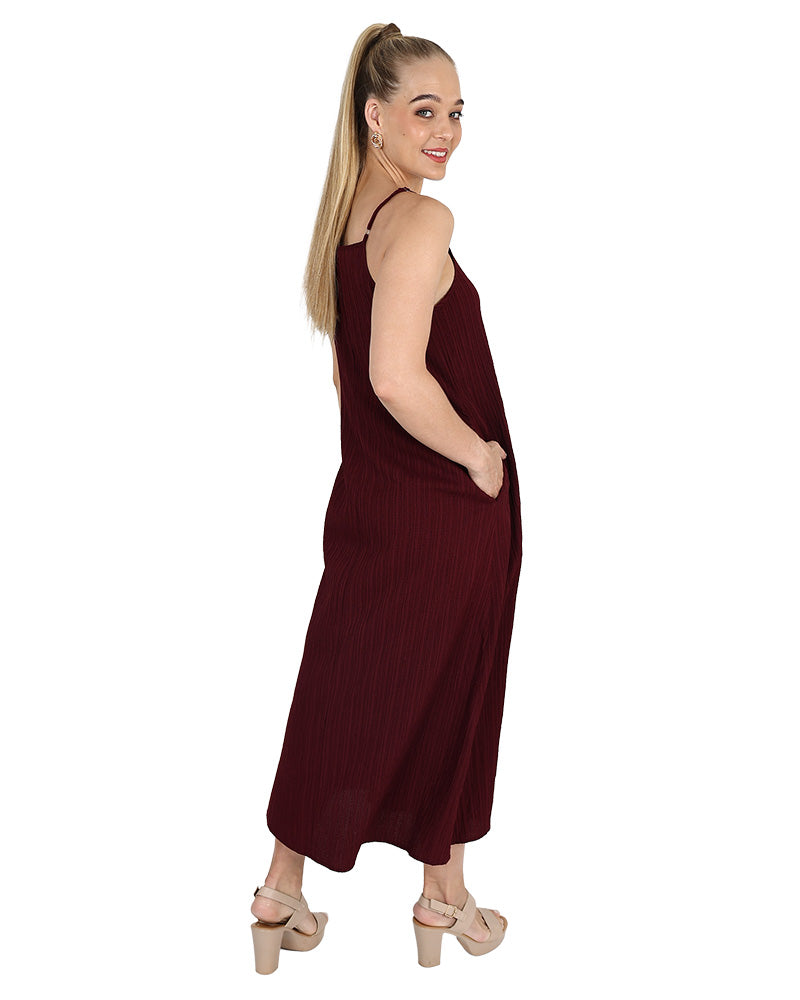 Burgundy Square Neck Strappy Maxi Dress