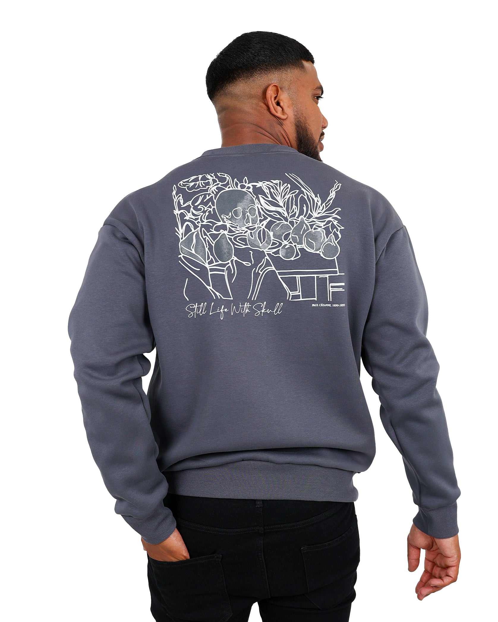 Long Sleeve Charcoal Skull Graphic Sweatshirt