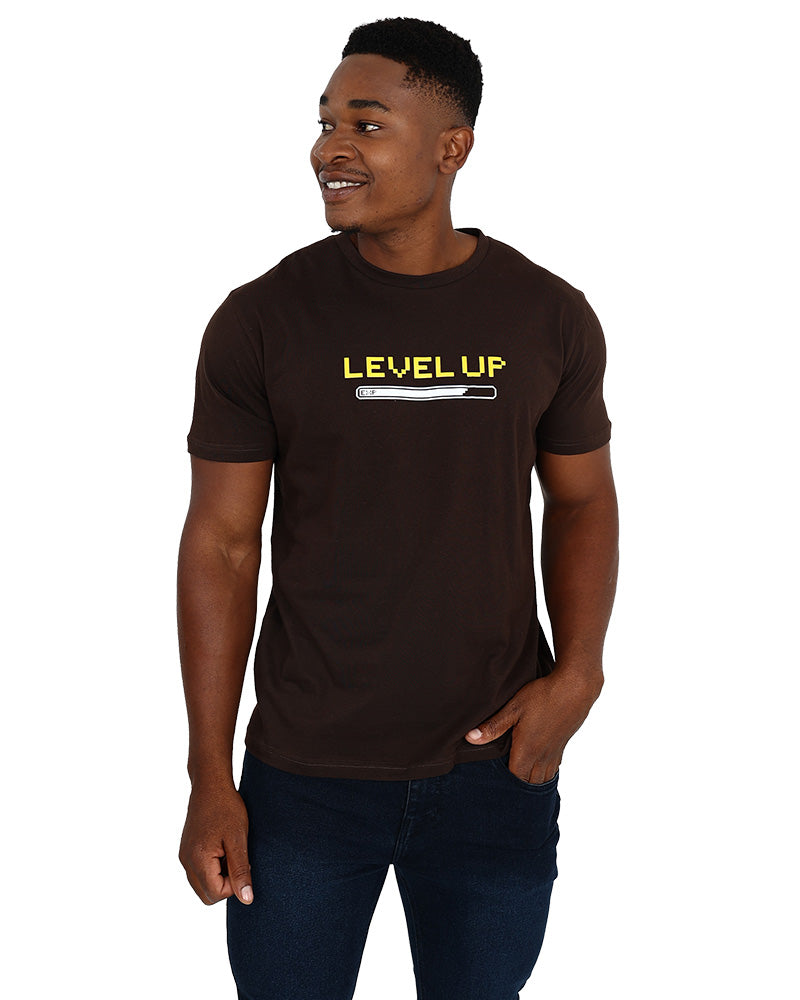 Short Sleeve Level Up Brown Graphic T-Shirt