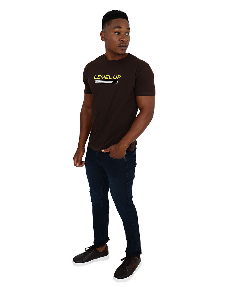 Short Sleeve Level Up Brown Graphic T-Shirt