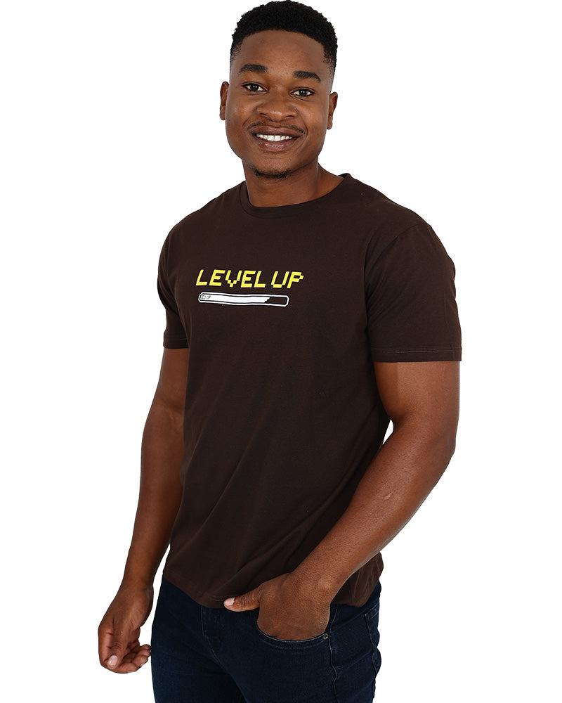 Short Sleeve Level Up Brown Graphic T-Shirt
