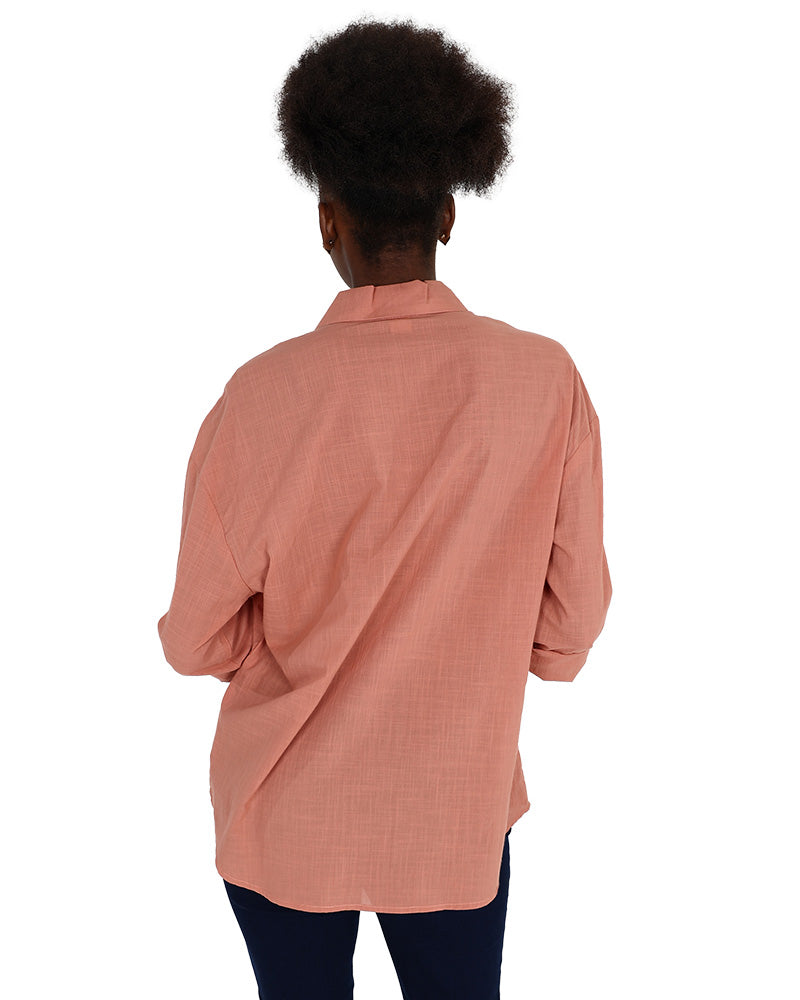 Long Sleeve Peach Voile Shirt