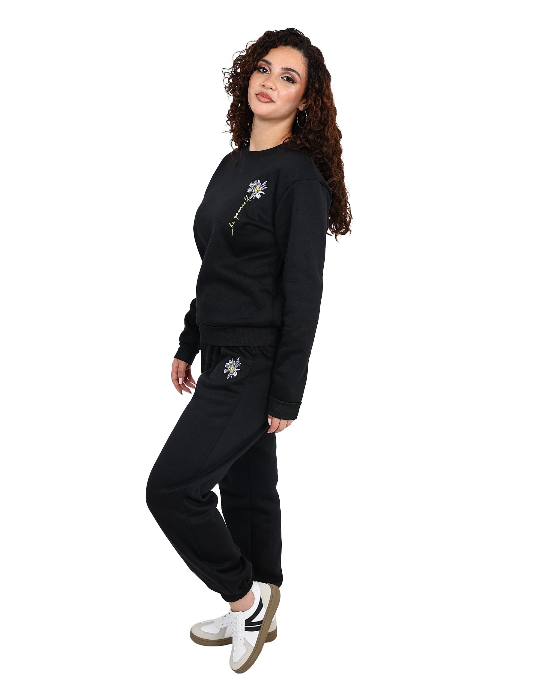 Daisy Embroidered Black Jogger