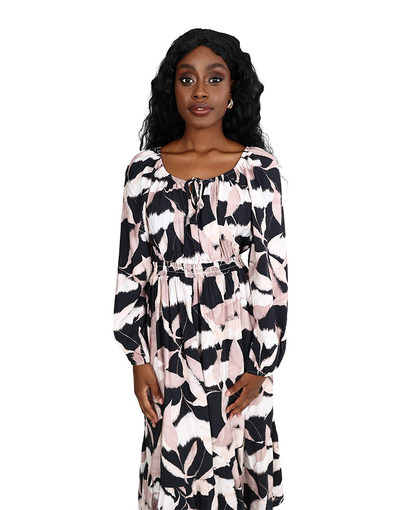 Ruched Waist Printed Maxi Dress