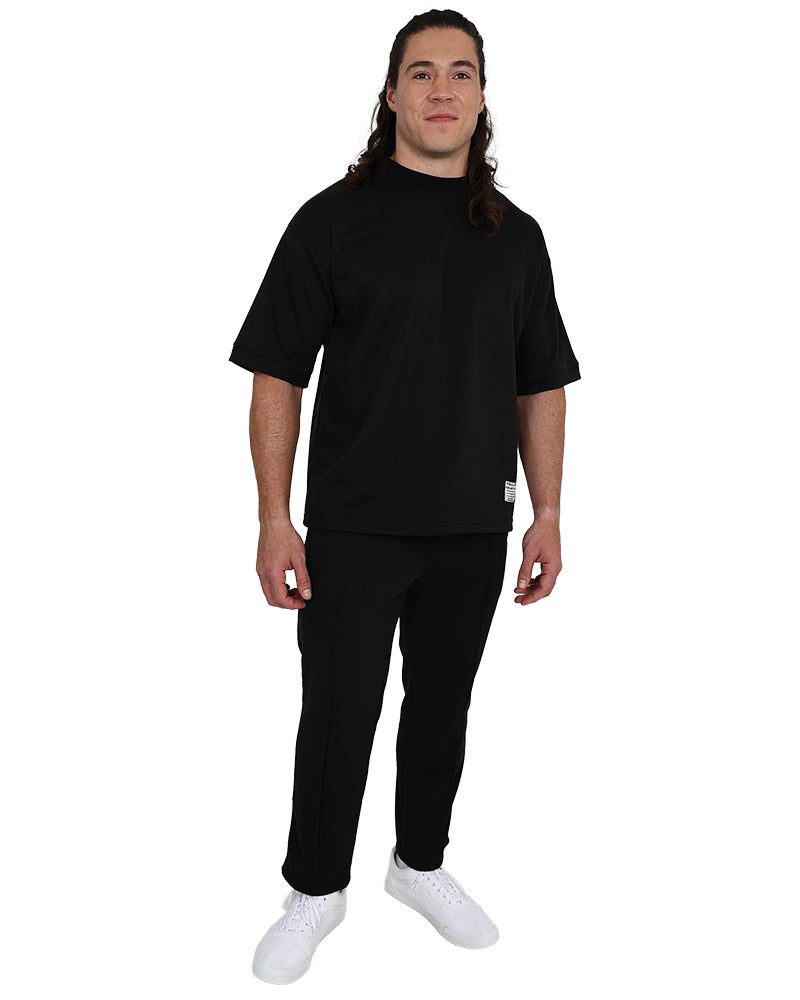 Black Pintuck Straight Leg Pique Active Pants