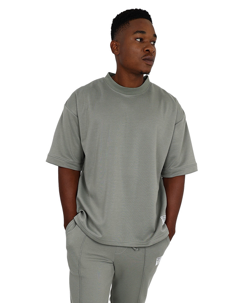 Short Sleeve Crew Neck Sage Pique Active Top